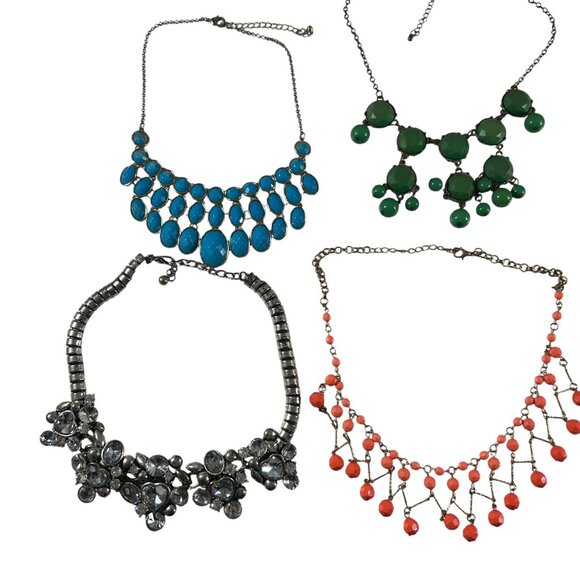 Lot 10 Beaded Necklaces Colorful Costume Jewelry Bib Style Multicolor Chunky - Picture 5 of 16